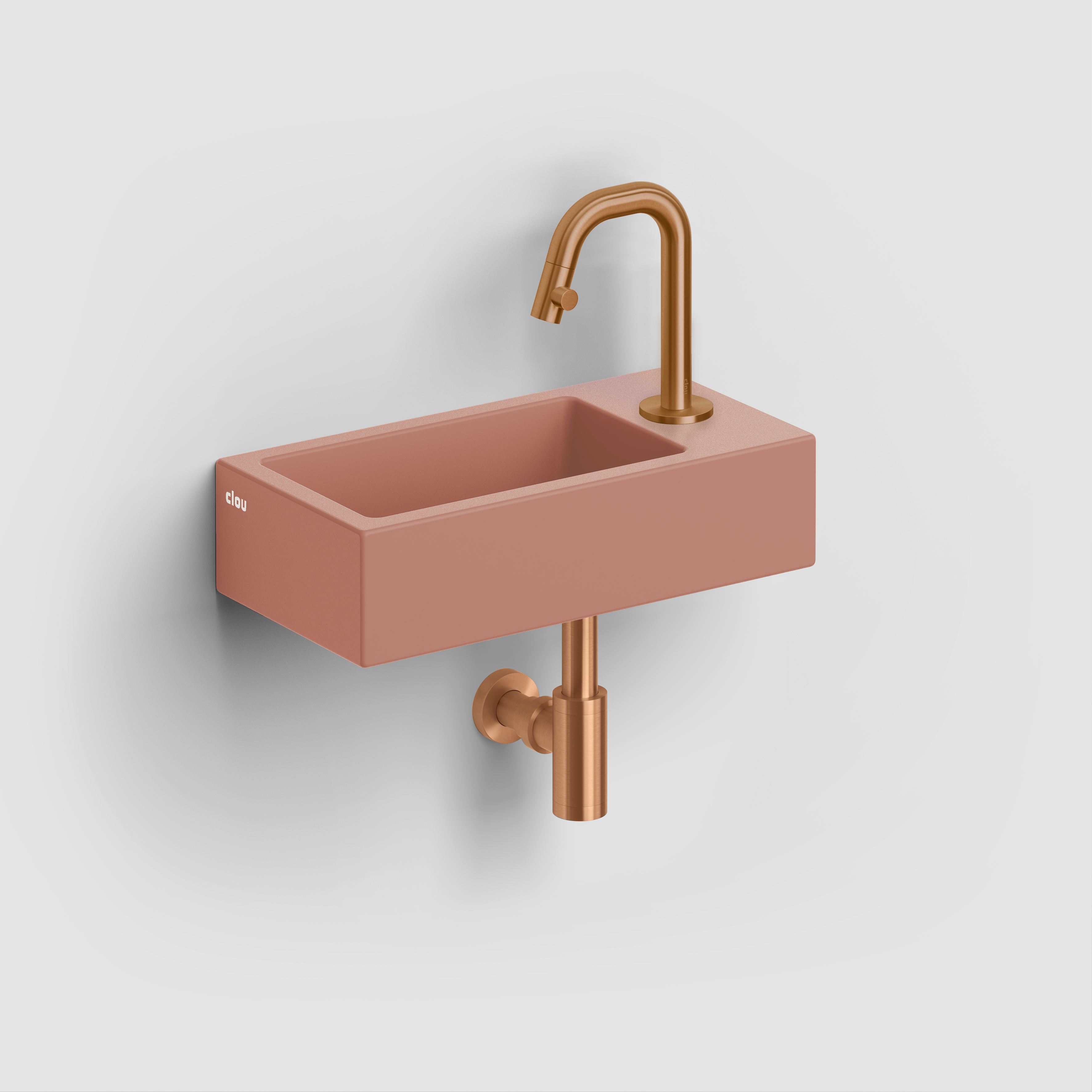 Clou Flush 3 fontein 36cm, met kraangat rechts, mat roze keram.